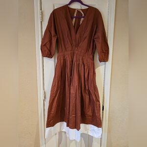 No. 21 Brown N White Cotton Midi Dress Size 44